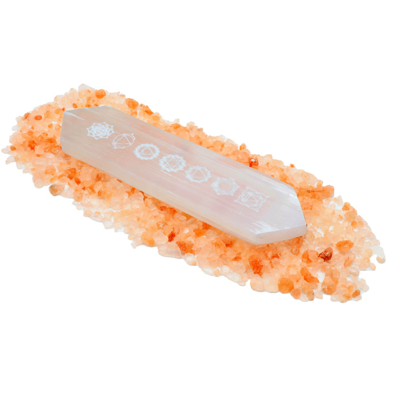 Pointe de Massage Sélénite 7 Chakras 15cm