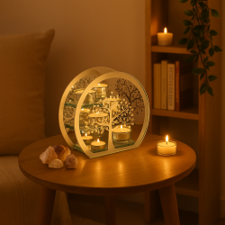 Bougeoir Verre Triple - Arbre de Vie 18cm | Déco Spirituelle et Zen
