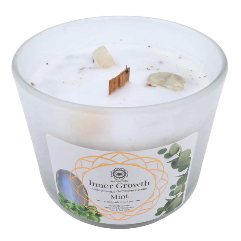 Bougie Green Tree 'Croissance intérieure' Pierre de Lune + Menthe 256g