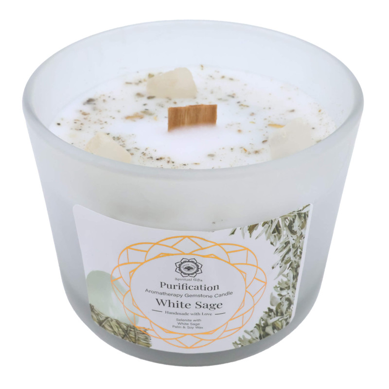 Bougie Green Tree 'Purification' Sélénite + Sauge blanche 256g