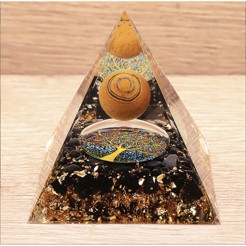 ORGONITE 60MM ARBRE DE VIE OEIL DE TIGRE  OBSIDIENNE NOIRE A