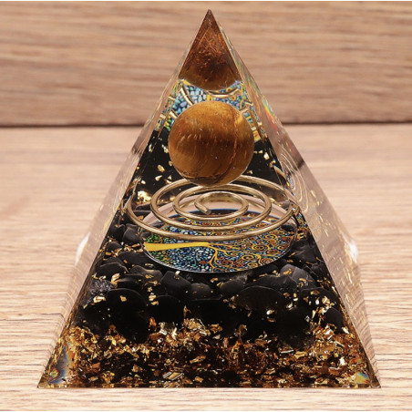 ORGONITE 60MM ARBRE DE VIE SPIRALE OEIL DE TIGRE OBSIDIENNE NOIRE A 1